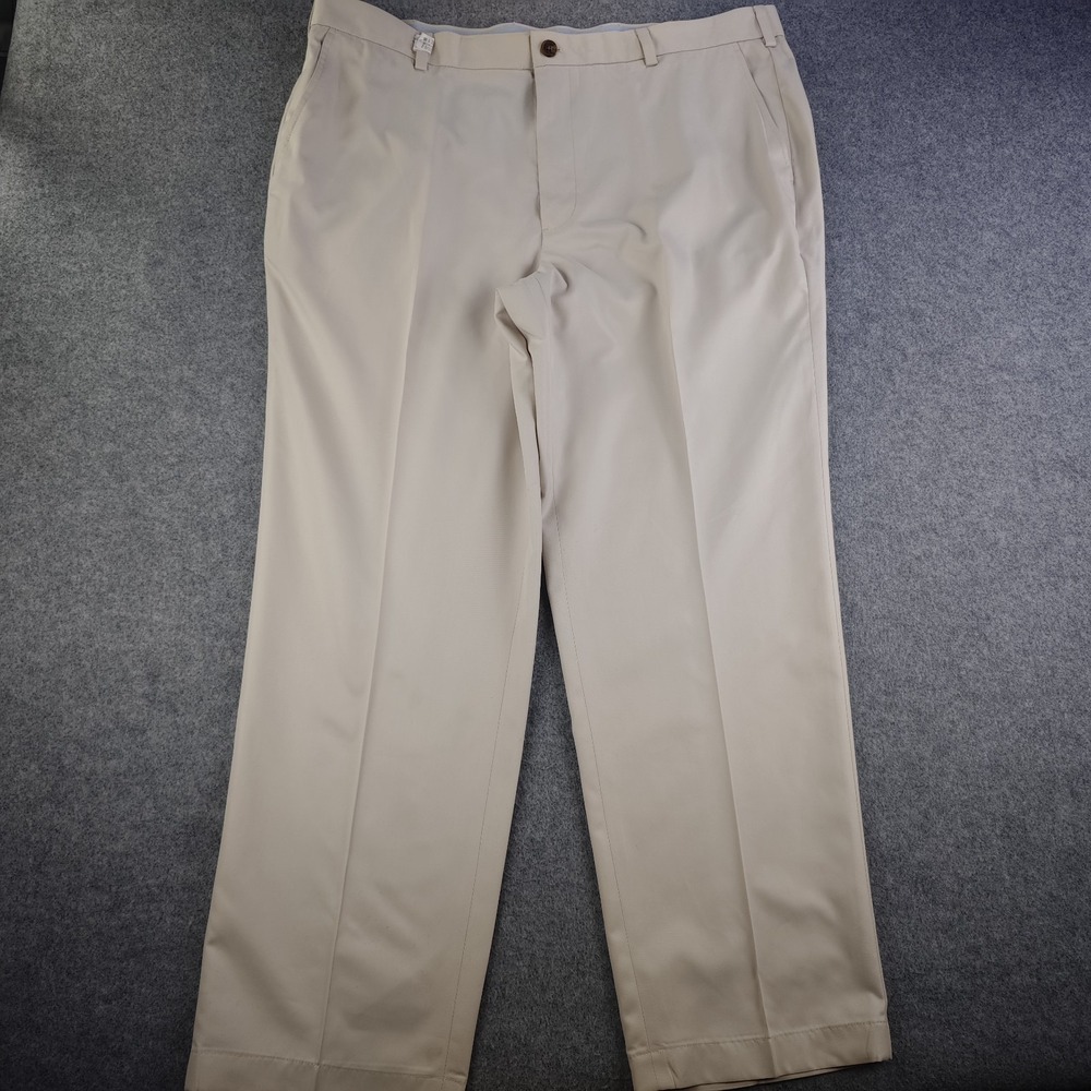 Brooks Brothers 346 Pants 42x30 Beige Khaki 100% Polyester Flat Front Cuffed